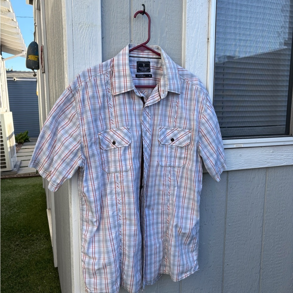 Mark Ecko Men's Short-Sleeve Plaid Button-Down Shirt - White & Red